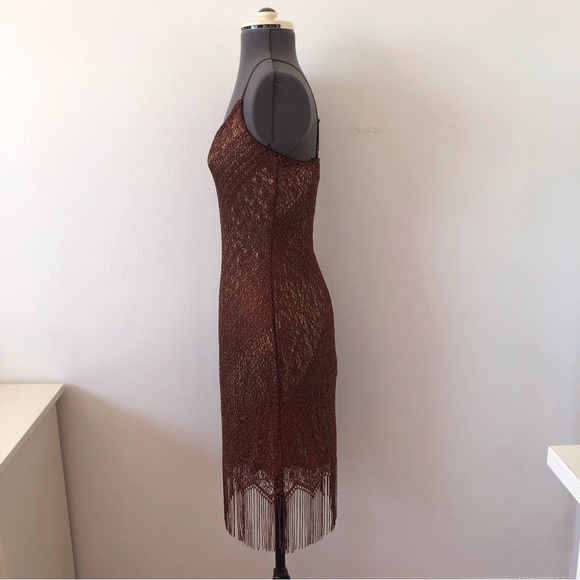 VTG 90s Y2K Forever 21 brown crochet fringe hem dress - Picture 4 of 12